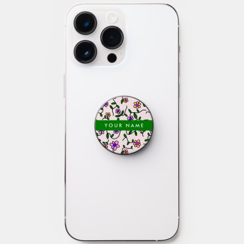 Colorful Flowers Pink Background Green PopSocket