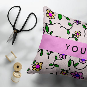 Colorful Flowers, Pink Background, Pink Accent Pillow