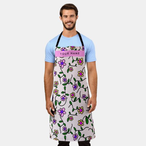 Colorful Flowers Pink Background Pink Apron