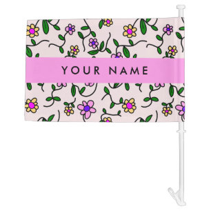 Colorful Flowers, Pink Background, Pink Car Flag