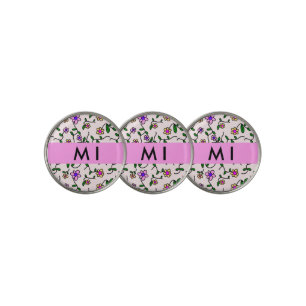 Colorful Flowers, Pink Background, Pink Golf Ball Marker