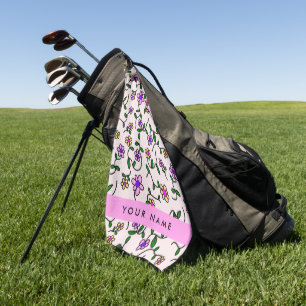 Colorful Flowers, Pink Background, Pink Golf Towel
