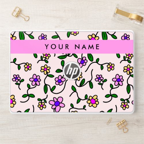 Colorful Flowers Pink Background Pink HP Laptop Skin