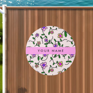 Colorful Flowers, Pink Background, Pink Outdoor Rug