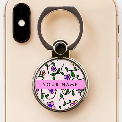 Colorful Flowers Pink Background Pink Phone Ring Stand