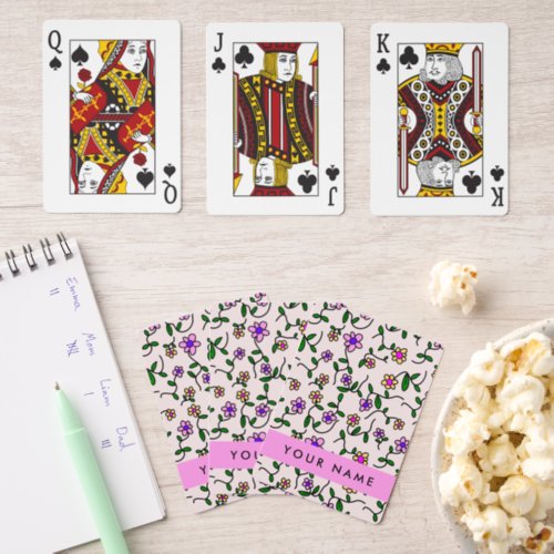 Colorful Flowers Pink Background Pink Pinochle Cards