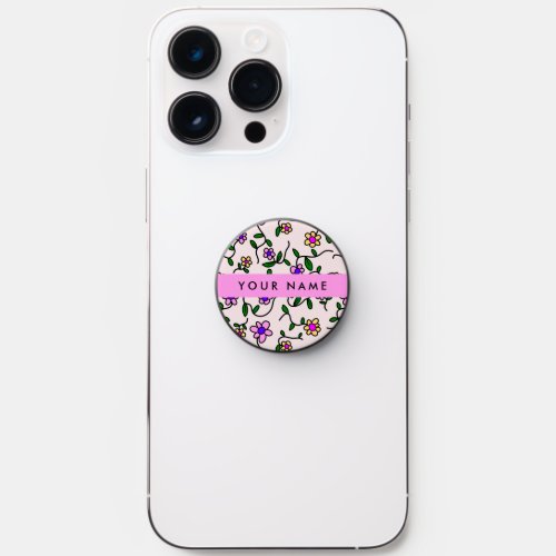 Colorful Flowers Pink Background Pink PopSocket