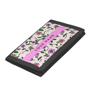 Colorful Flowers, Pink Background, Pink Trifold Wallet