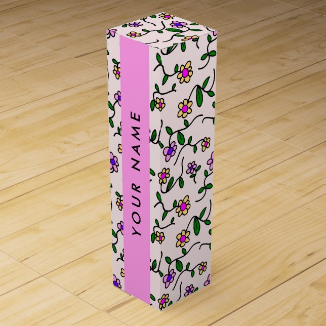 Colorful Flowers, Pink Background, Pink Wine Box (Front)