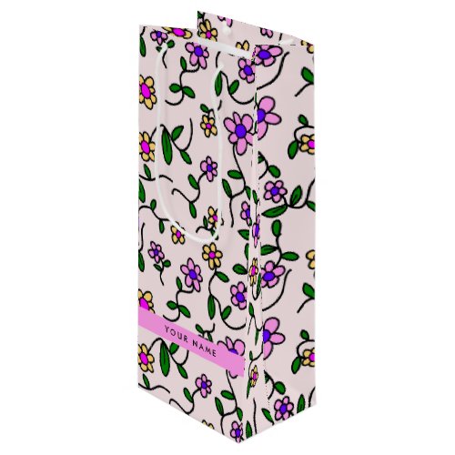 Colorful Flowers Pink Background Pink Wine Gift Bag