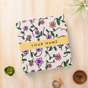 Colorful Flowers, Pink Background, Yellow 3 Ring Binder