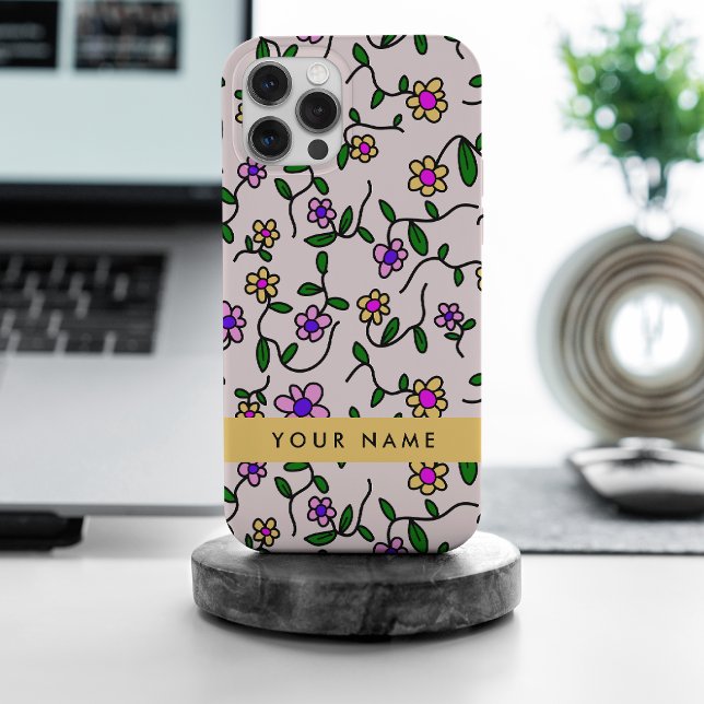 Colorful Flowers, Pink Background, Yellow Case-Mate iPhone Case (Creator Uploaded)