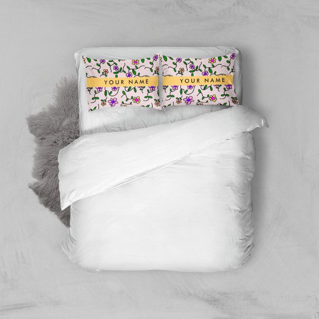 Colorful Flowers, Pink Background, Yellow Pillow Case (Creator Uploaded)