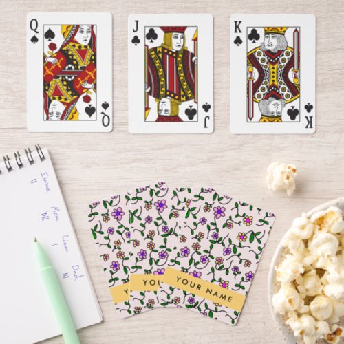 Colorful Flowers Pink Background Yellow Pinochle Cards