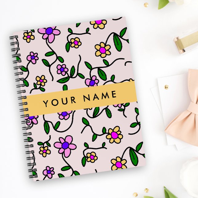 Colorful Flowers, Pink Background, Yellow Planner (Creator Uploaded)