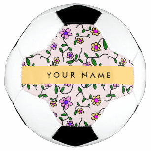 Colorful Flowers, Pink Background, Yellow Soccer Ball