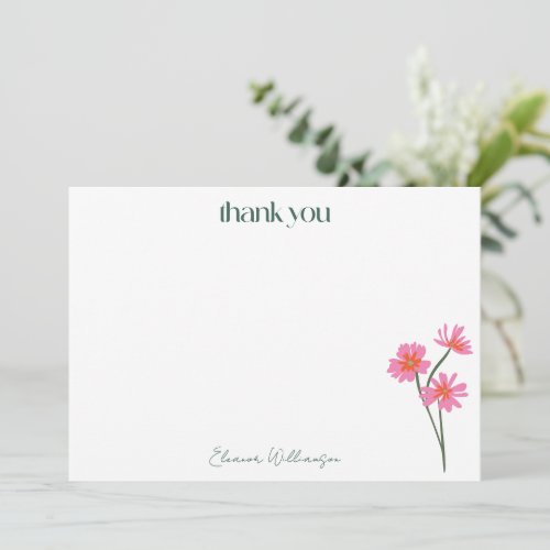 Colorful Flowers Pink Green Custom Bridal Shower Thank You Card
