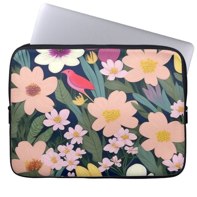 Colorful flowers pink lovely  laptop sleeve (Front)