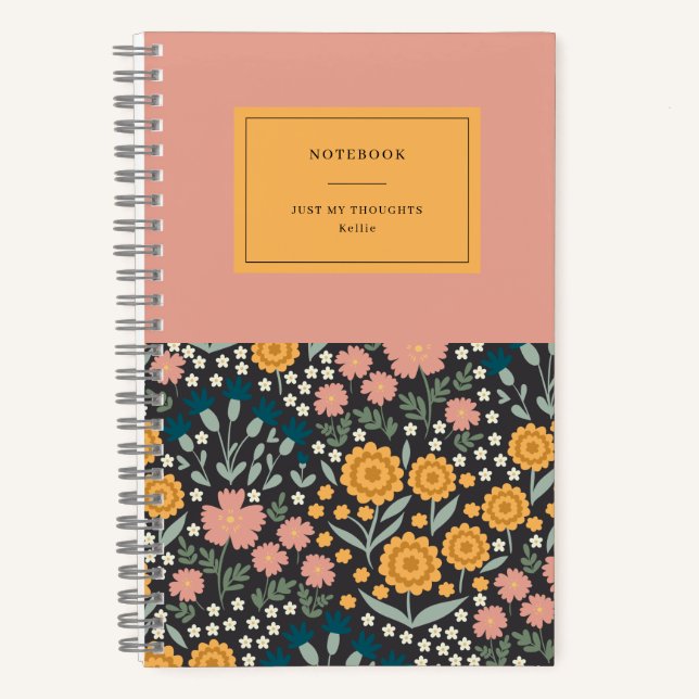 Colorful Flowers Pink Orange Quote Notebook (Front)