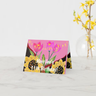 Colorful Flowers Pink Tulips & Yellow Sunflowers Card