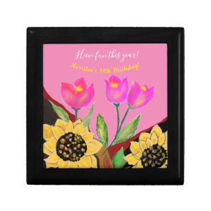 Colorful Flowers Pink Tulips & Yellow Sunflowers Gift Box