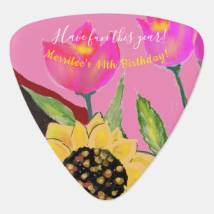 Colorful Flowers Pink Tulips & Yellow Sunflowers Guitar Pick