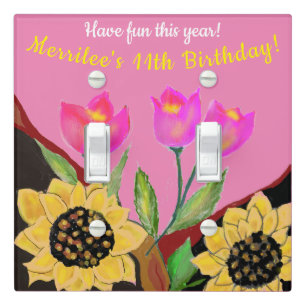 Colorful Flowers Pink Tulips & Yellow Sunflowers Light Switch Cover