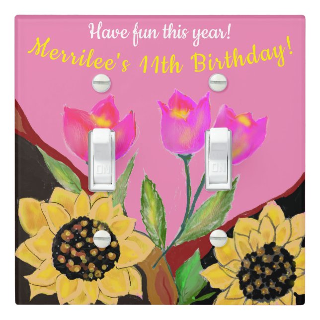 Colorful Flowers Pink Tulips & Yellow Sunflowers Light Switch Cover (In Situ)