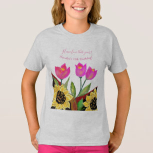 Colorful Flowers Pink Tulips & Yellow Sunflowers T-Shirt