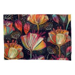 Colorful Flowers Plants Vintage Pattern Pillow Case
