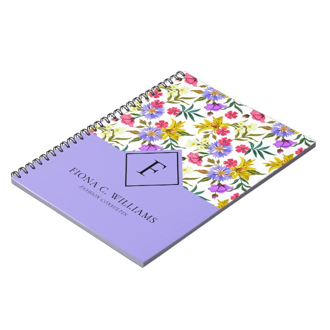 Colorful flowers purple background notebook (Left Side)