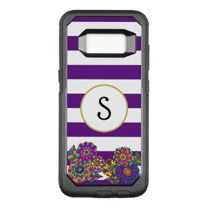 Colorful Flowers Purple Striped Gold Monogram OtterBox Commuter Samsung Galaxy S8 Case