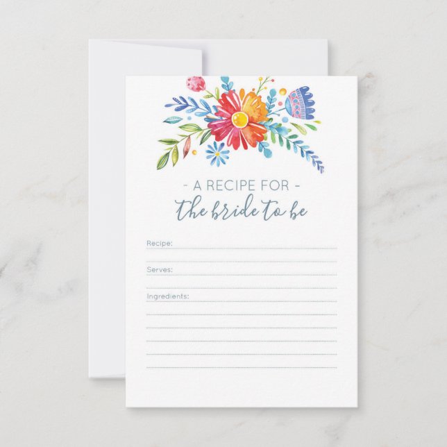 Colorful flowers Recipe card for Bridal Shower (Front)