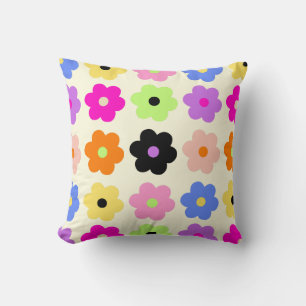 Colorful Flowers Retro Minimalist Daisy Pattern  Throw Pillow