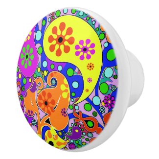 Colorful Flowers Retro Paisley Design Ceramic Knob