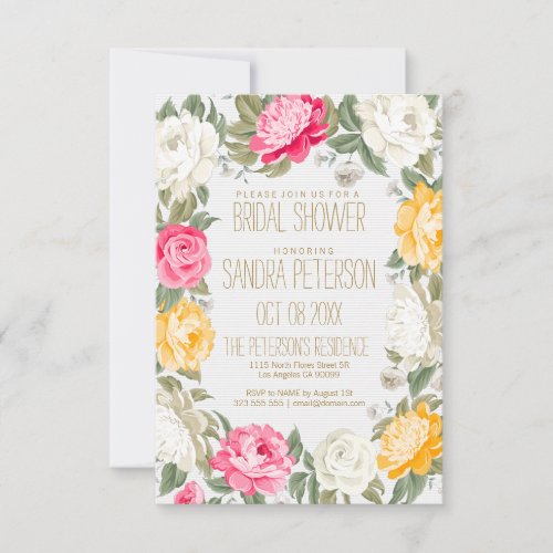 Colorful Flowers  Roses Bridal Shower Invite