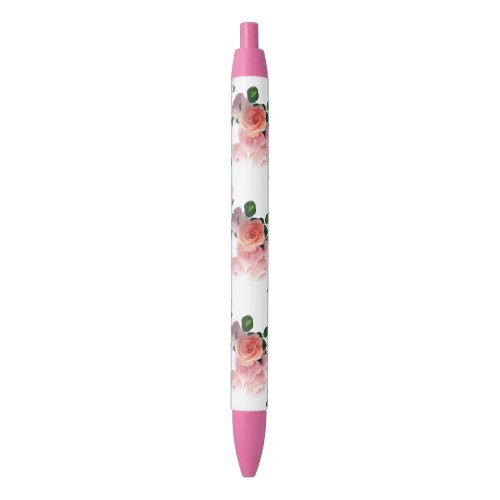 Colorful Flowers Roses Trendy Floral Template Blue Ink Pen