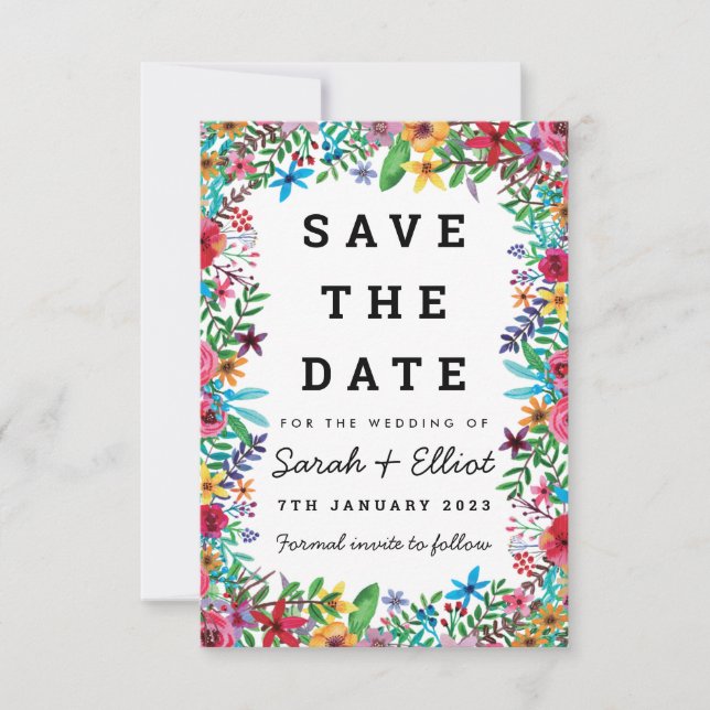 Colorful Flowers Save The Date Card (Front)