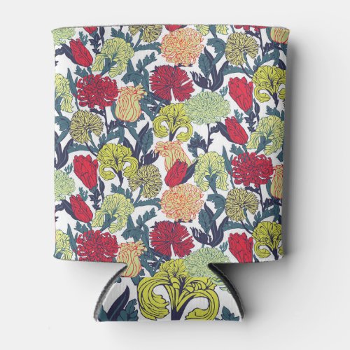 Colorful flowers seamless white pattern can cooler