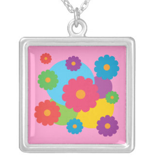 Colorful Flowers Silver Plated Necklace