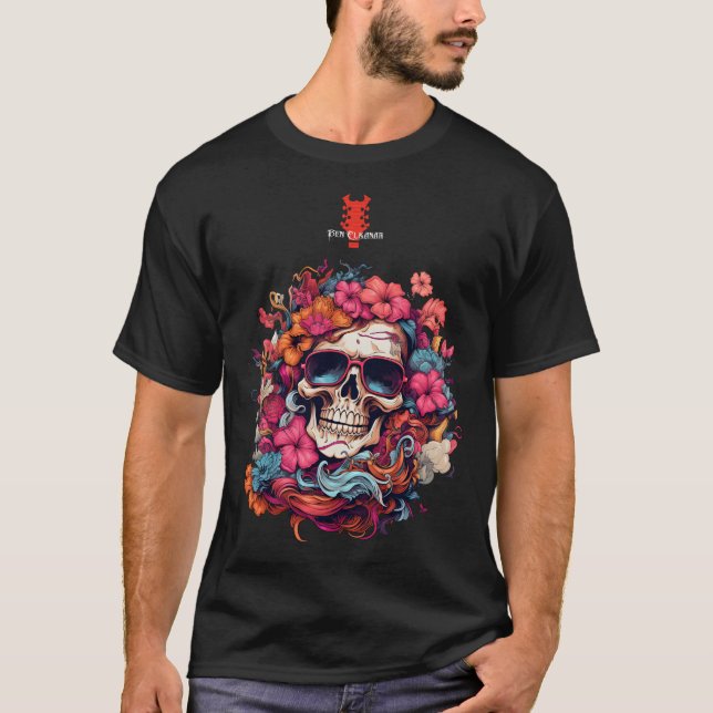 Colorful Flowers Skull Sunglasses | Ben Elkanar T-Shirt (Front)