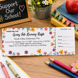 Colorful Flowers Spring School Pta Fundraiser  Raffle Tickets