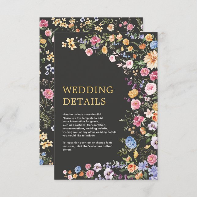 Colorful Flowers Spring Wildflower Wedding Details Enclosure Card (Front/Back)