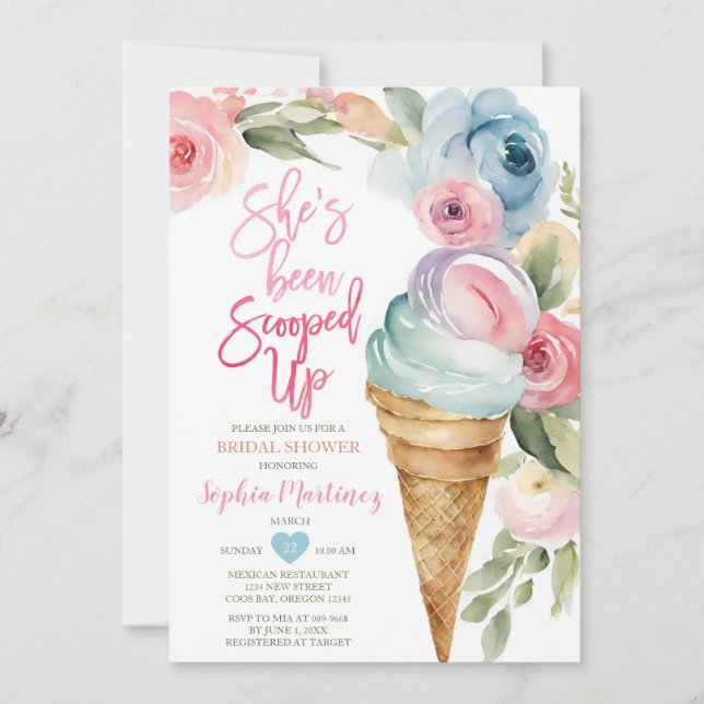 Colorful Flowers Summer Ice Cream Bridal Shower Invitation (Front)