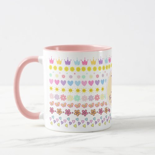 Colorful Flowers Sun  Hearts Pattern Pink Floral Mug