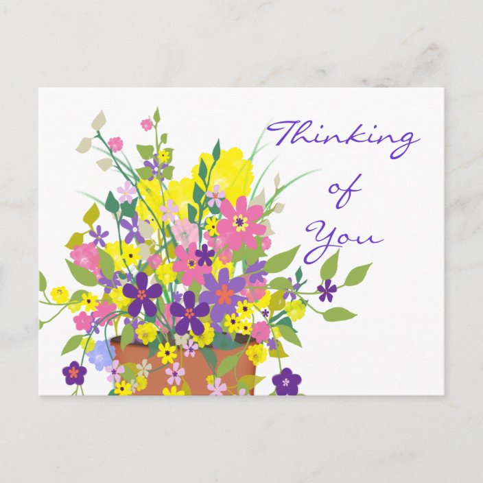 Colorful Flowers Thinking of You Postcard Zazzle