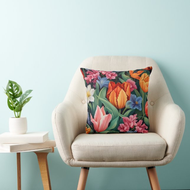 Colorful Flowers  Throw Pillow (Chair)