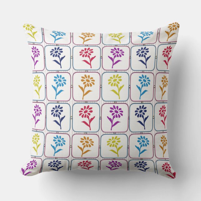 Colorful Flowers Throw Pillow (Front)