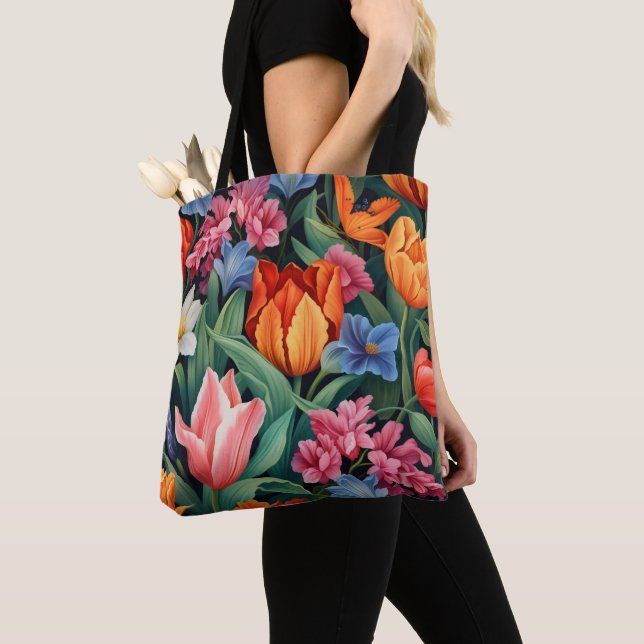 Colorful Flowers  Tote Bag (Close Up)