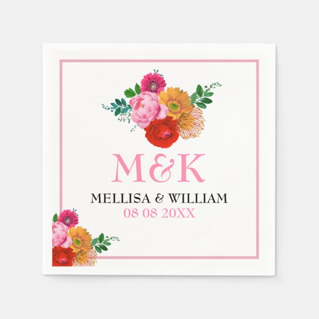 Colorful Flowers Trendy Watercolors Wedding Design Napkins (Front)